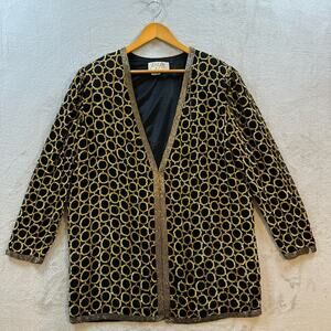 Vintage 80s For You Spiegal Women’s 1X Silk Black Gold Sequins Evening Jacket